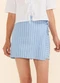 Marialícia - Short Saia Feminino Listrado Transpasse Bege - variação: Azul