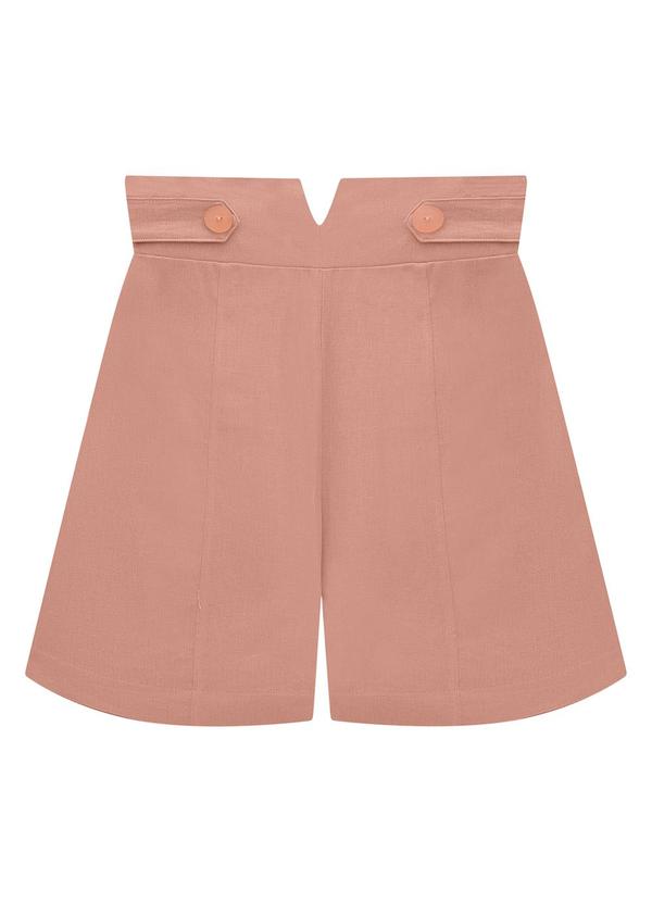 Lunender - Shorts Cintura Alta em Tecido Linho Rosa
