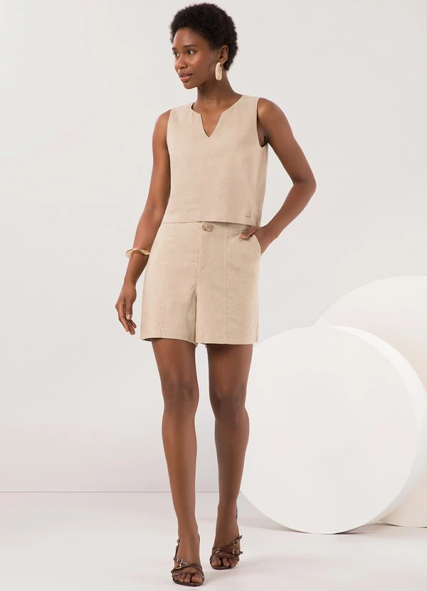 Lunender - Shorts com Bolsos e Abotoamento Duplo Bege 3