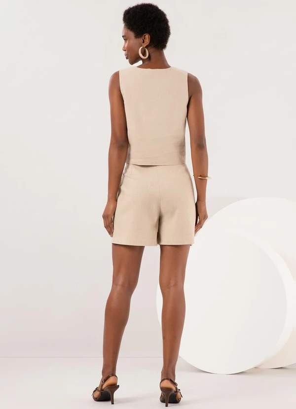 Lunender - Shorts com Bolsos e Abotoamento Duplo Bege 4