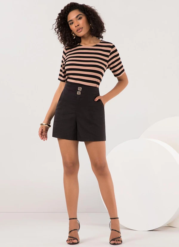 Lunender - Shorts com Bolsos e Abotoamento Duplo Preto 3