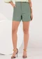 Lunender - Shorts com Bolsos e Abotoamento Duplo Bege - variação: Verde