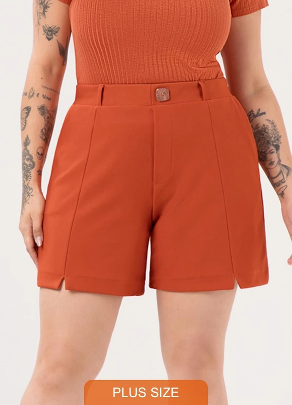 Lunender Mais Mulher - Shorts com Bolsos Laterais Diagonal Laranja