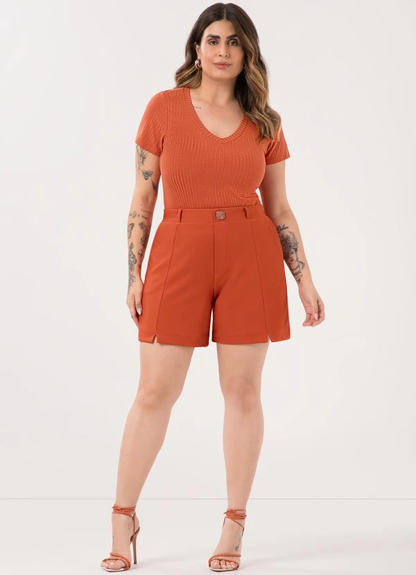 Lunender Mais Mulher - Shorts com Bolsos Laterais Diagonal Laranja 1