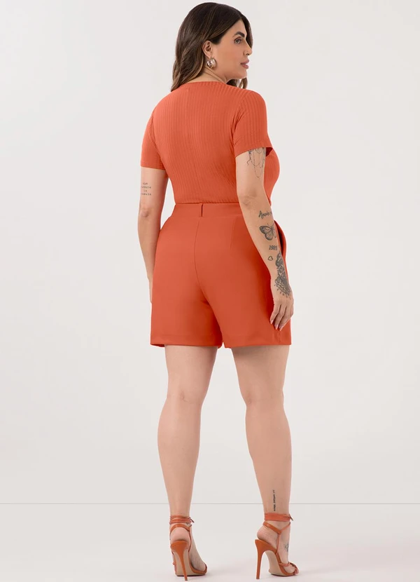 Lunender Mais Mulher - Shorts com Bolsos Laterais Diagonal Laranja 4