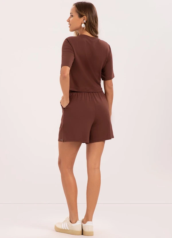 Lunender - Shorts com Cós Elástico e Bolsos em Malha Marrom 4