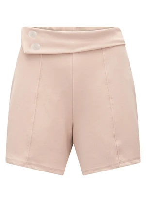 Lunender - Shorts com Elástico e Botões no Cós Bege - LUNENDER