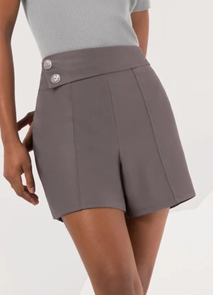 Lunender - Shorts com Elástico e Botões no Cós Cinza - LUNENDER