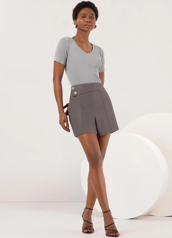 Lunender - Shorts com Elástico e Botões no Cós Cinza 3