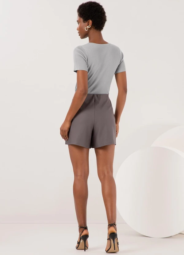 Lunender - Shorts com Elástico e Botões no Cós Cinza 4