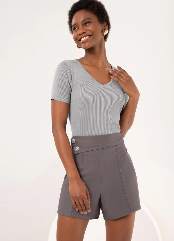 Lunender - Shorts com Elástico e Botões no Cós Cinza 5