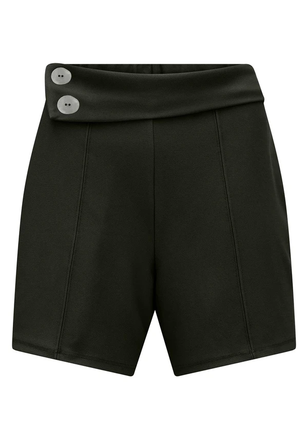 Lunender - Shorts com Elástico e Botões no Cós Preto
