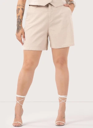 Lunender Mais Mulher - Shorts de com Linho Plus Size Chapa Barriga Bege - LUNENDER MAIS MULHER