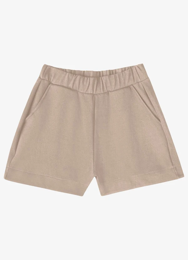 Veev - Shorts Feminino em Ribana Maxi com Bolso Bege