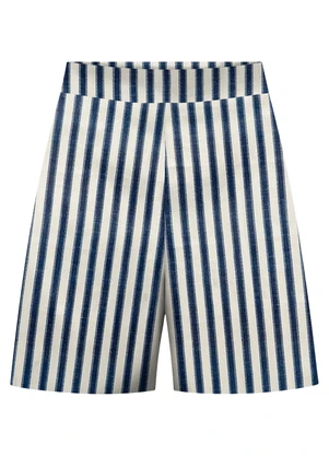 Lunender - Shorts Listrado com Zíper em Tecido Azul - LUNENDER