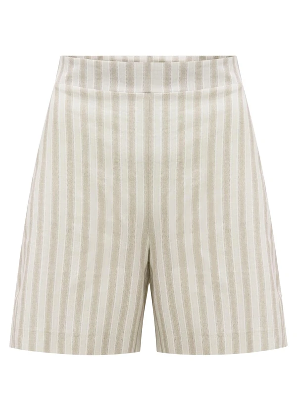 Lunender - Shorts Listrado com Zíper em Tecido Bege 5