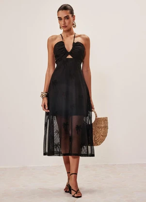 Elegance - Chemise com Bolso e Faixa na Cintura Preto - ELEGANCE
