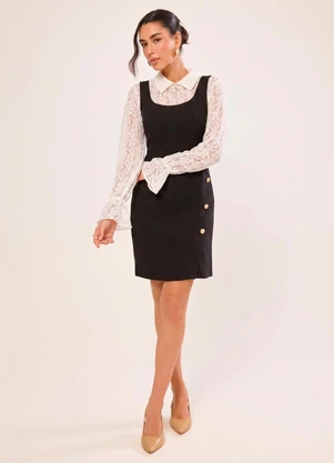 Naguchi - Vestido Alfaiataria com Botoes Preto - NAGUCHI