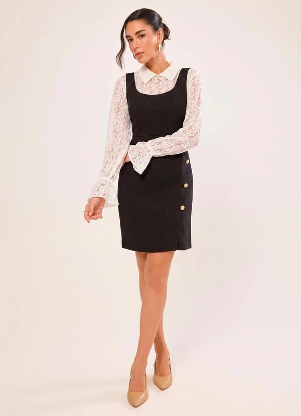 Naguchi - Vestido Alfaiataria com Botoes Preto
