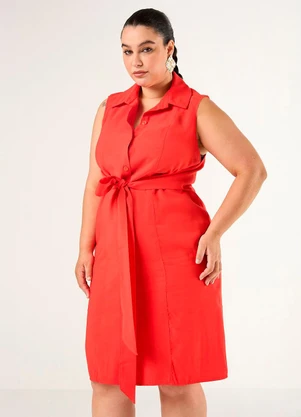 Elegance - Vestido Chemise com Faixa Vermelho Red Pepper - ELEGANCE