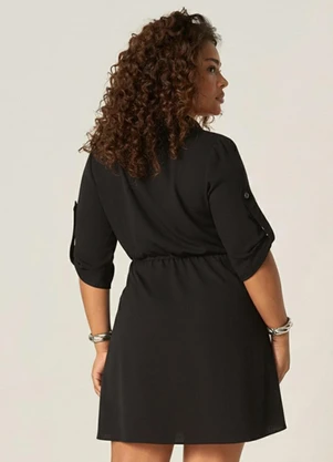 Elegance - Vestido Chemise Decote Transpassado Preto - ELEGANCE