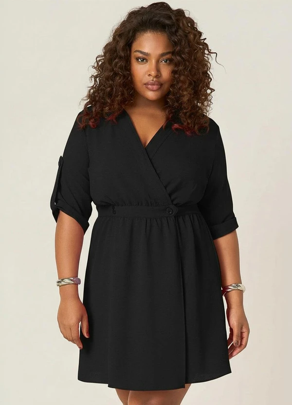 Elegance - Vestido Chemise Decote Transpassado Preto