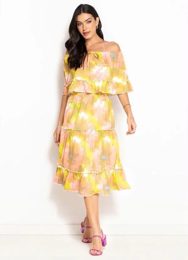 Outlet - Vestido com Babadinho Rosa e Azul