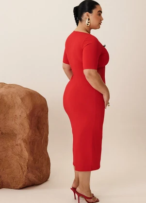 Elegance - Vestido com Decote V e Metal Vermelho Spice - ELEGANCE