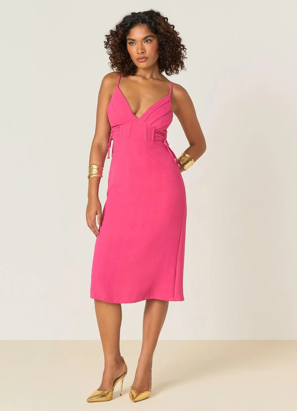 Elegance - Vestido com Frente Estilo Corset e Abertura Rosa