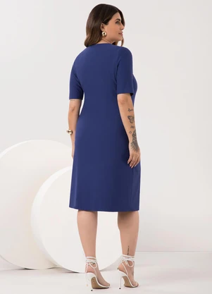 Lunender Mais Mulher - Vestido com Mangas 3/4 Plus Size Crepe Azul - LUNENDER MAIS MULHER