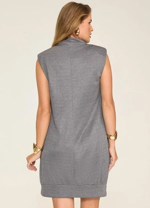 Elegance - Vestido com Ombreira e Gola Alta Cinza Medio - ELEGANCE