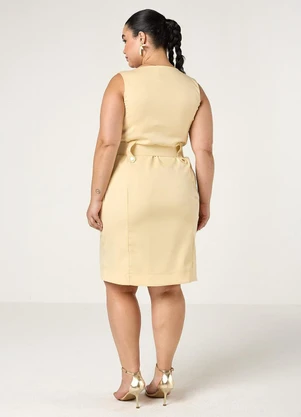 Elegance - Vestido com Zíper e Cinto Forrado Bege Concha - ELEGANCE
