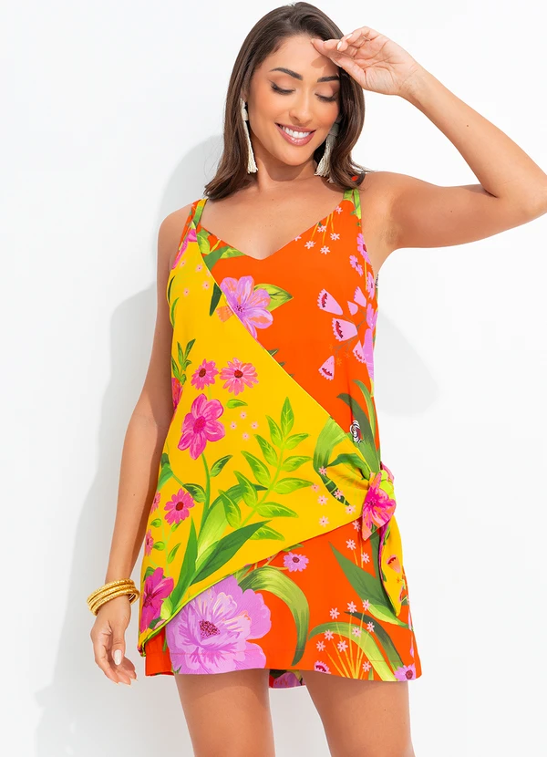 Farm - Vestido Curto Floral Bem Me Quer Laranja 3