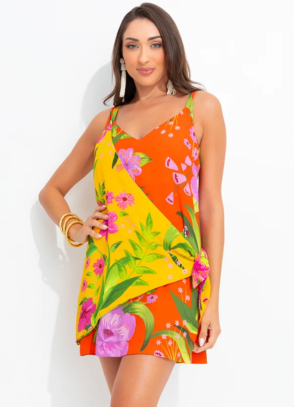 Farm - Vestido Curto Floral Bem Me Quer Laranja 6