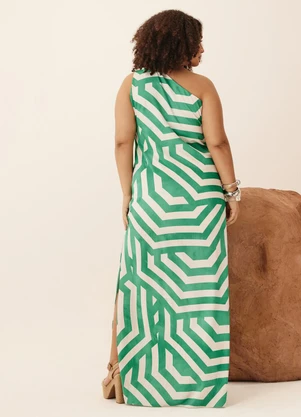 Elegance - Vestido de Ombro Único com Argola Verde - ELEGANCE
