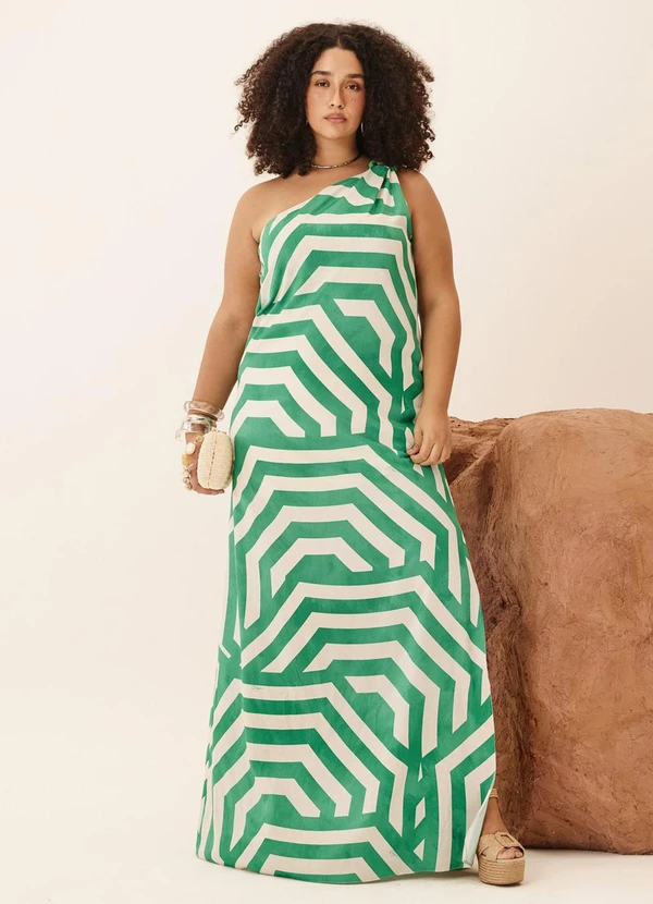 Elegance - Vestido de Ombro Único com Argola Verde