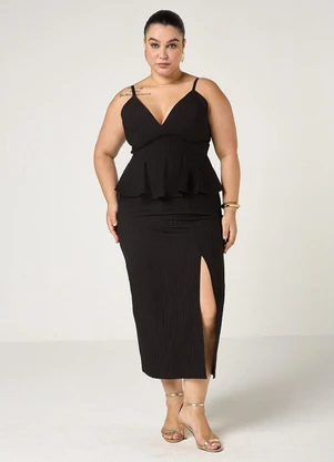 Elegance - Vestido Decote V com Recorte e Fenda Preto - ELEGANCE