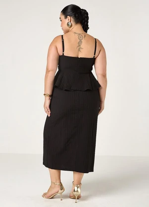 Elegance - Vestido Decote V com Recorte e Fenda Preto - ELEGANCE