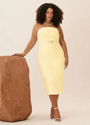 Elegance - Vestido Diamond Tomara que Caia Amarelo Manteiga - ELEGANCE