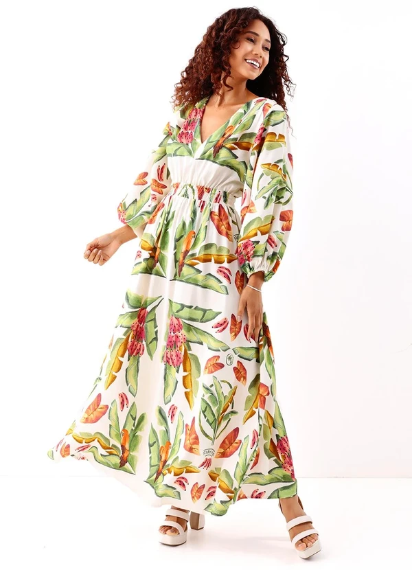 Farm - Vestido Lenço Folhagem de Verão Verde