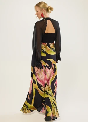 Naguchi - Vestido Longo Estampa Exclusiva Preto - NAGUCHI