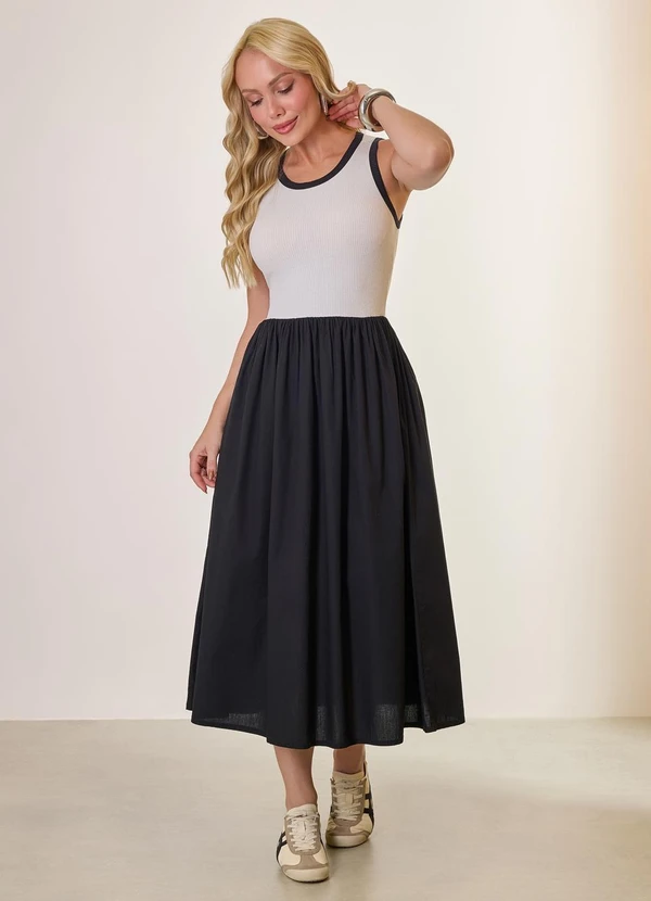 Naguchi - Vestido Midi Bicolor Off White 