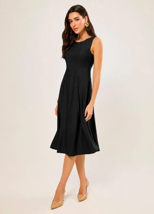 Naguchi - Vestido Midi com Bolso Preto - NAGUCHI