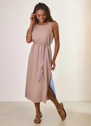 Naguchi - Vestido Midi com Cinto em Trancas Chestnut  - NAGUCHI