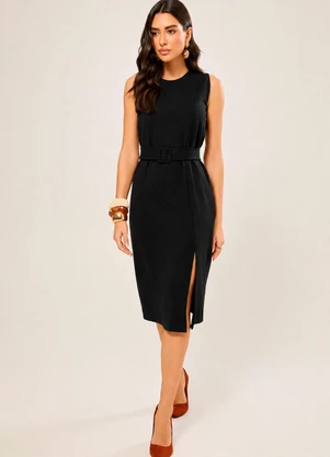 Naguchi - Vestido Midi com Cinto Preto - NAGUCHI