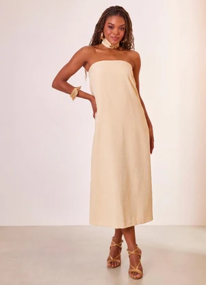 Naguchi - Vestido Midi com Detalhe no Cinto Amarelo Vanilla - NAGUCHI