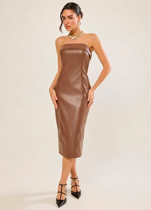 Naguchi - Vestido Midi Material Sintetico Avelã - NAGUCHI