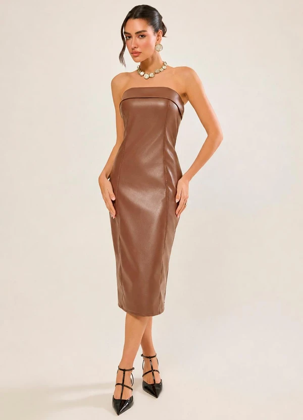 Naguchi - Vestido Midi Material Sintetico Avelã