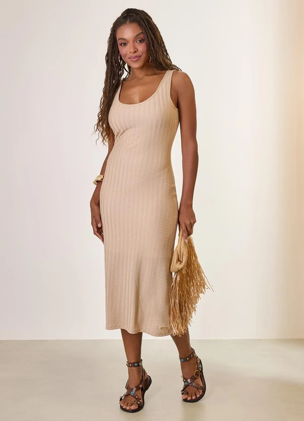 Naguchi - Vestido Midi em Malha Texturizada Tapioca