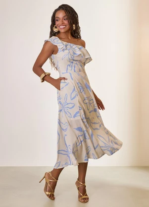 Naguchi - Vestido Midi Estampa Exclusiva Ceu Acinzentado  - NAGUCHI
